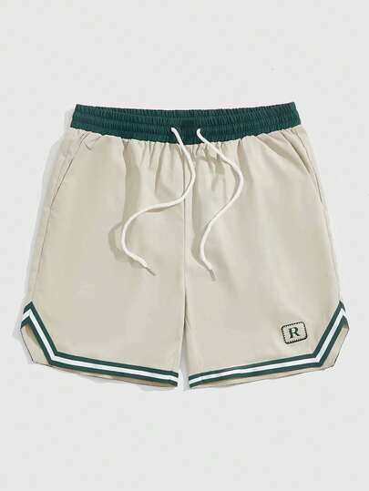 ROMWE MEN Prep Randiga herrshorts med dragsko och fickor i midjan, lösa och avslappnade