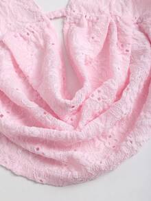 SHEIN Sweetro 时尚性感深V领A字层叠裙套装，露背美式提花面料，尽显女性性感魅力 - 粉色 - 查看 7