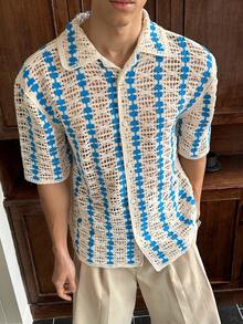 SWAVVY Men's Fashionable Casual Hollow Button Knit Sweater, Summer - White - View 3