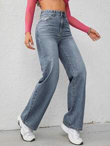 SHEIN ICON Plus Size Loose Fit Straight Leg Jeans, Street Style - Light Wash - View 3