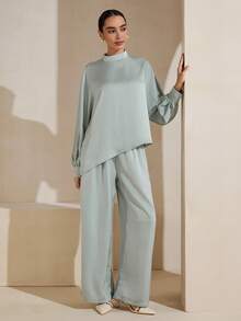 Graceveil 两件套优雅橄榄绿长袖女装 - 綠色 - 查看 7