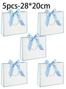 1/5 chiếc - Túi quà tặng bằng giấy Kraft kiểu ngang, túi mua sắm, túi đóng gói có tay cầm, túi xách trang trí nơ, túi đựng kẹo Halloween, túi giấy màu trắng dung tích lớn, túi đựng quà tặng Halloween, Lễ Tạ ơn, Giáng sinh, Năm mới, Đám cưới, Sinh nhật. - Màu xanh nhạt - Xem 11