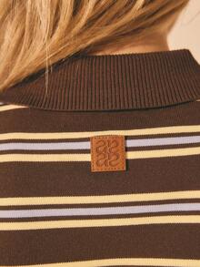 Aralina 女士夏季条纹 Polo 衫，纽扣门襟短袖针织衫，休闲女装 - 彩色 - 查看 4