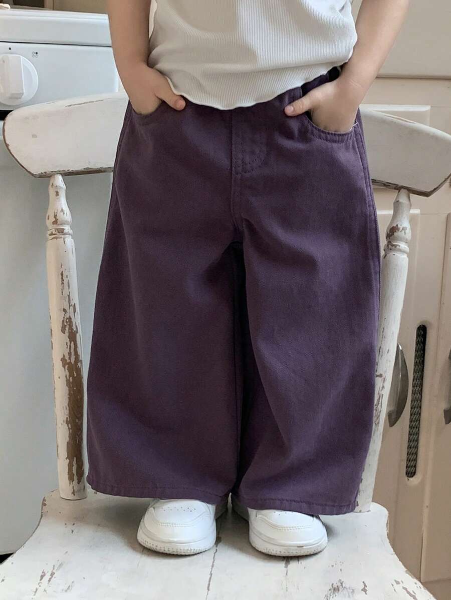 DAZY Toddler Girls' Washed Loose Wide-Leg Casual Korean Style Jeans - Purple - View 1