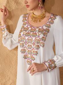 Layrah 优雅飘逸装饰领女式时尚连衣裙 - 白色 - 查看 1