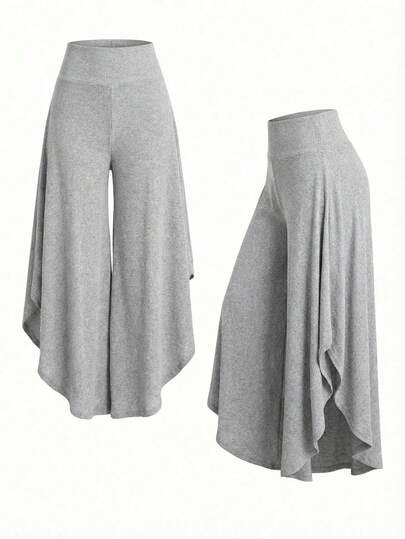 Franclia 2026 New Arrival Ribbed Knit Asymmetric Hem Long Pants - Straight Fit Minimalist Style For Casual & Office