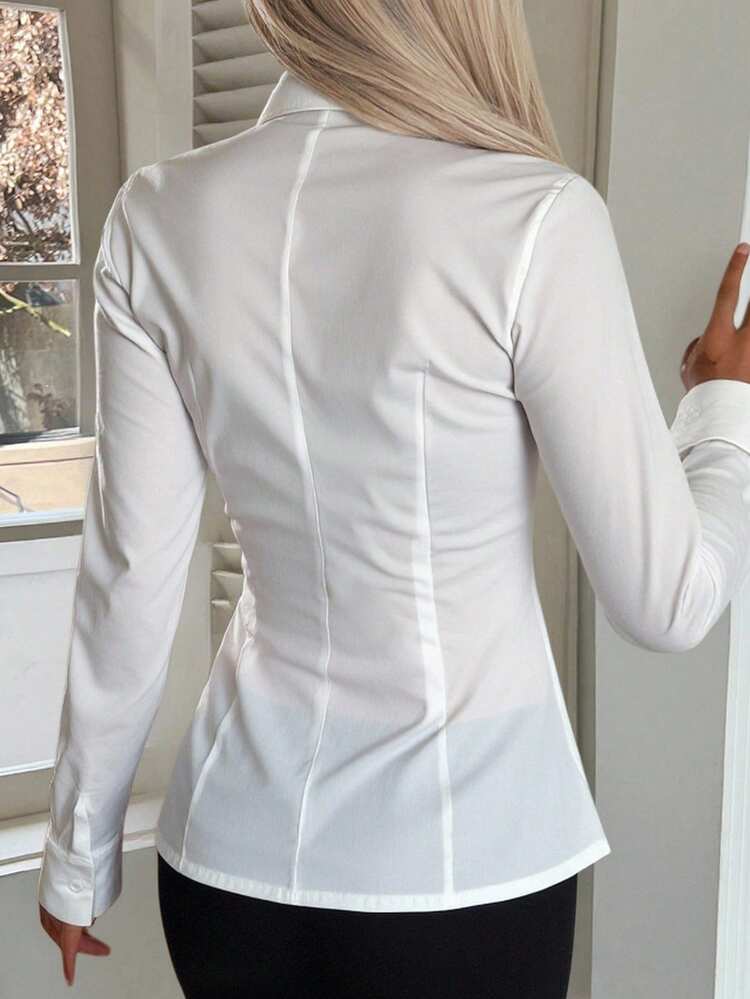 Women's Elegant Printed Asymmetric Collar Blouse, Autumn/Winter