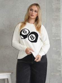 Arliah Streetwear Damen einfarbiger Jacquard Billard Lässig Langarm Pullover Strickpullover Herbst Winter - Weiss - Übersicht 5