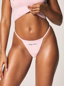 Missguided x Playboy Lingerie Cami Top Thong Set With Printed Text Two Piece Intimate Sleepwear Loungewear Collection For Valentine - Pink - View 4