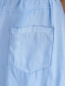 SHEIN 女童百搭时尚做旧直筒蓝色牛仔裤 - 淺藍色 - 查看 5