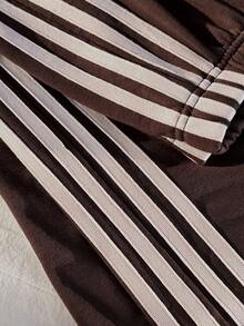 SHEIN 女童两件套休闲时尚套装：撞色织带拉链上衣 + 运动阔腿长裤，适合休闲穿着，春秋季节、返校季、日常穿着，完美的户外服装 - 咖啡棕 - 查看 7