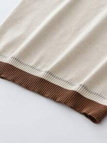 Franclia Contrast Stripe Round Neck Short Sleeve Top, Casual & Comfortable Knit, Spring/Summer - Apricot - View 6