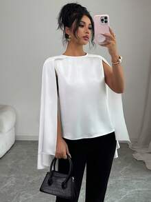 Rafferiza Women's Elegant Outgoing Date Round Neck Dolman Sleeve Blouse, Spring/Summer - White - View 3