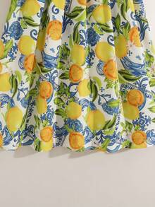 GlowEve 女士无袖露脐上衣和柠檬叶印花半裙两件套，优雅休闲度假装 - 彩色 - 查看 4