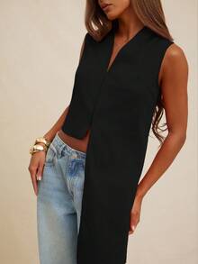 NYA SZN Top Sleeveless Drape Detail Flowy Modest Business Casual Everyday Basic Pleated Church Cute Basic Summer Fall Suitable For Commuting For Women - Black - View 6