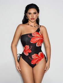 Shapewave Women's Sexy Fashion Floral Print Side Drawstring Tie Strap One Piece Swimsuit, Sleeveless, Spring/Summer - Multicolor - View 6