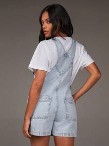 Athîral 女士休闲条纹浅蓝色短款背带裤 - 淺色水洗藍 - 查看 2