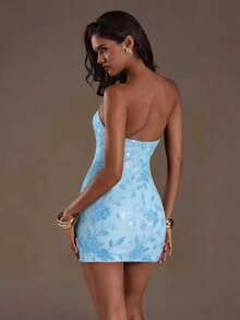 Glamine Sexy Sequin Embellished Bandeau Dress For Summer Tube Top Dress Summer Sexy Dress Blue Strapless Dress Bodycon Summer Dress - Blue - View 2