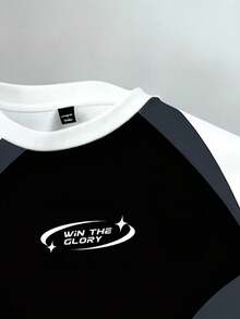 Manfinity Joysei 男士撞色印花套头卫衣，适合秋冬季节、户外活动和上学穿着。