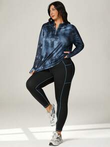 Auralis Conjunto de top deportivo y mallas para mujer con escote en pico y efecto tie-dye, talla grande - Multicolor - Ver 5