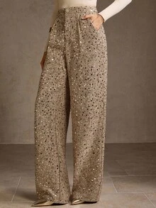 MOTF PREMIUM 亮片斜口袋西装裤 - 卡其色 - 查看 6