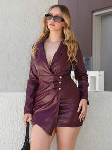 Arliah Women's Autumn Fashionable Wrap Around Mini Bodycon Dress - Burgundy - View 4