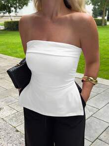 Jeta Ari Y2K Subculture 女式豹纹印花抹胸短款上衣，下摆开叉设计 - 白色 - 查看 3