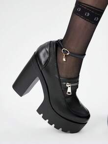 ROMWE Zapatos de tacón alto con diseño de hebilla y suela gruesa, adecuados para ocasiones de fiesta - Negro - Ver 2