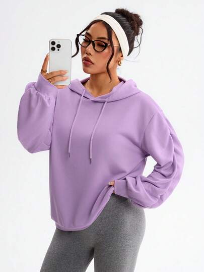 Sovereign Charm Women's Casual Solid Color Drawstring Hooded Sweatshirt