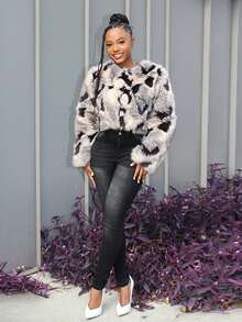 Steph T 女士黑灰色渐变狐狸耳连帽夹克 - 灰色 - 查看 4