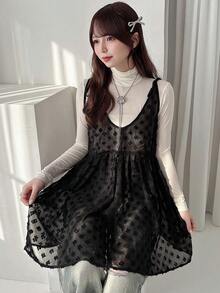 FRIFUL 女士黑色透视印花极简日常吊带背心 - 黑色 - 查看 7