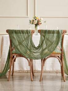 1pc Green Crinkle Cheese Cloth Table Cloth For Wedding, Bride, Birthday Party Rectangular And Round Dining Table Decor Back To School Valentine Day - Green - View 4