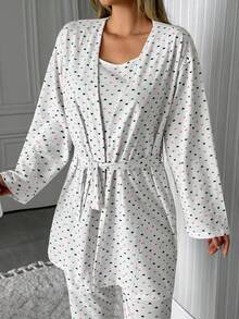 EURMUSE Conjunto de pijama de 3 piezas de algodón con estampado de corazones multicolor para uso en el hogar - Multicolor - Ver 5