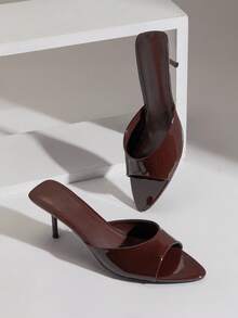 SHUZIA Elegant Women's Chocolate Patent Pointed Toe Stiletto Heels Mule Slip-On Cute Summer/Spring Fashion Party Vacation Shoe - Chocolate Brown - View 1