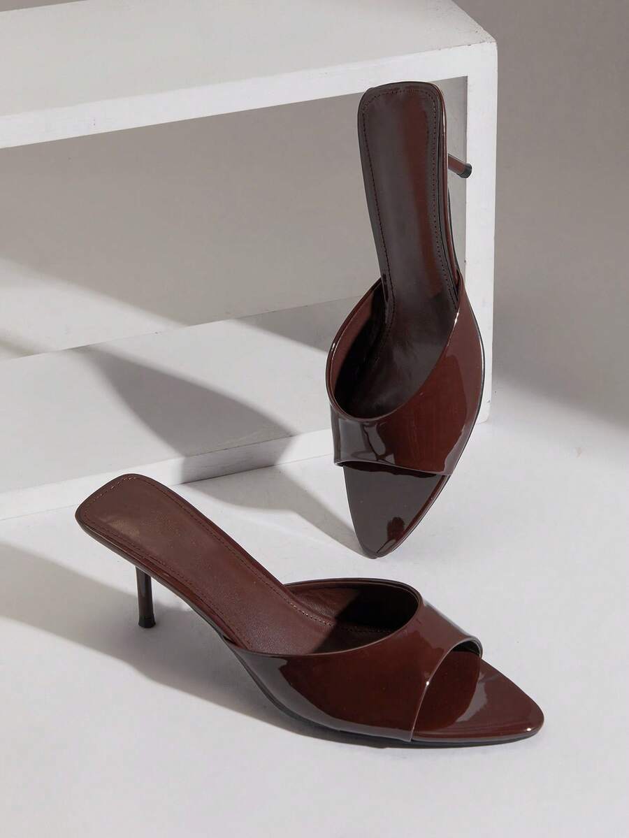 SHUZIA Elegant Women's Chocolate Patent Pointed Toe Stiletto Heels Mule Slip-On Cute Summer/Spring Fashion Party Vacation Shoe - Chocolate Brown - View 1