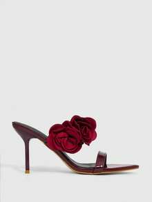 CUCCOO SZL Women's Elegant Party 3D Floral Decor Heeled Sandals - Burgundy - View 4