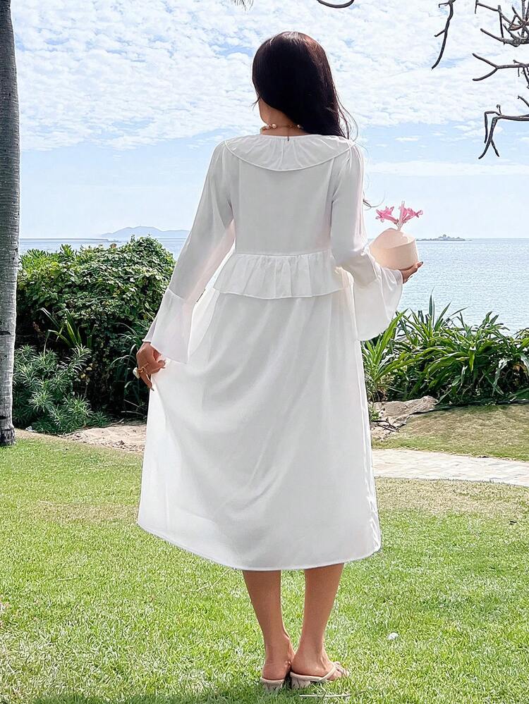 Romantic Ruffle Hem Mid-Length Women Nightgown