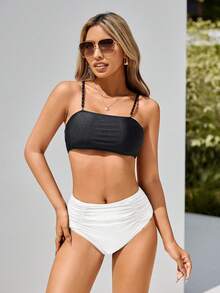 Swim Vcay Bộ sưu tập đồ bơi nữ mới năm 2026: Quần bơi bikini màu trơn xếp ly, quần bơi cạp cao màu trắng, quần bơi cạp cao màu trắng, quần bơi bikini, quần bơi màu trắng, đồ đi biển, quần bơi cạp cao màu trắng, quần bơi xếp ly. - trắng - Xem 4