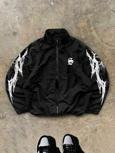 Sport MetroGents Men's Letter Print Long Sleeve Zip Front Sports Jacket