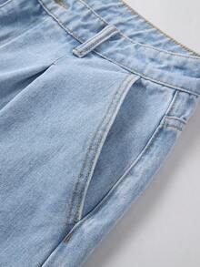 Manfinity Hypemode Jeans casuales y versátiles con bolsillos y pliegues, de corte relajado para hombres - Lavado ligero - Ver 4