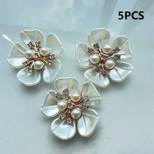 10/5 piezas Decoración de botones con diseño de flor de perlas falsas y rhinestones para sombrero, vestido y manualidades - Beis - Ver 6
