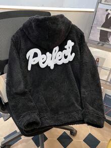Manfinity Joysei Hoodie Fleece Bordir Huruf Dua Sisi Ukuran Standar Pria, Cocok untuk Musim Gugur/Dingin, Sekolah, dan Rumah - Hitam - View 1