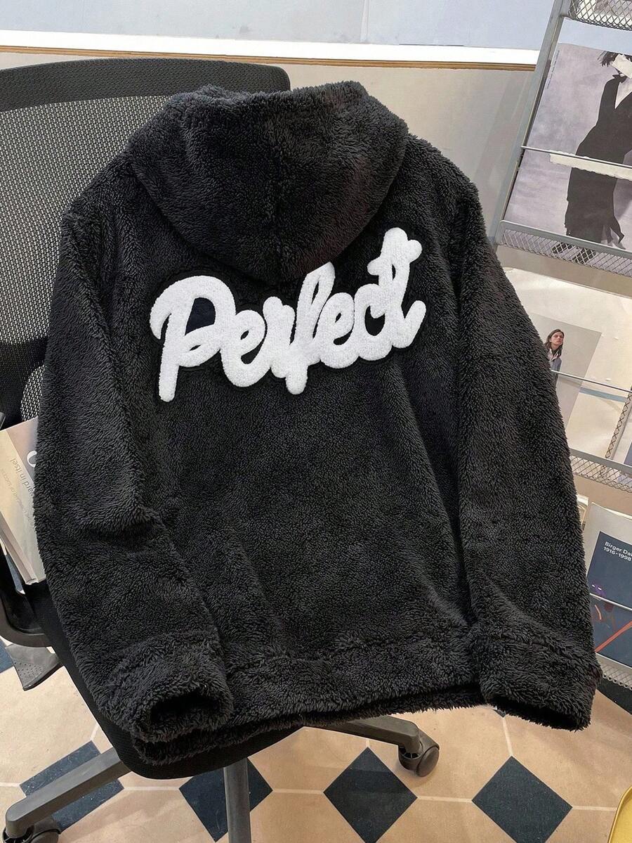 Manfinity Joysei Hoodie Fleece Bordir Huruf Dua Sisi Ukuran Standar Pria, Cocok untuk Musim Gugur/Dingin, Sekolah, dan Rumah - Hitam - View 1
