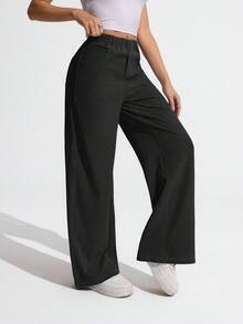 Flexra Jeans casuales de talla grande con cintura elástica de unicolor - Gris Oscuro - Ver 7