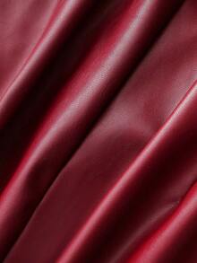 Franclia 女士休闲时尚街头风PU皮短裙，适合毕业典礼、教师节、返校季等场合 - 紅色 - 查看 5