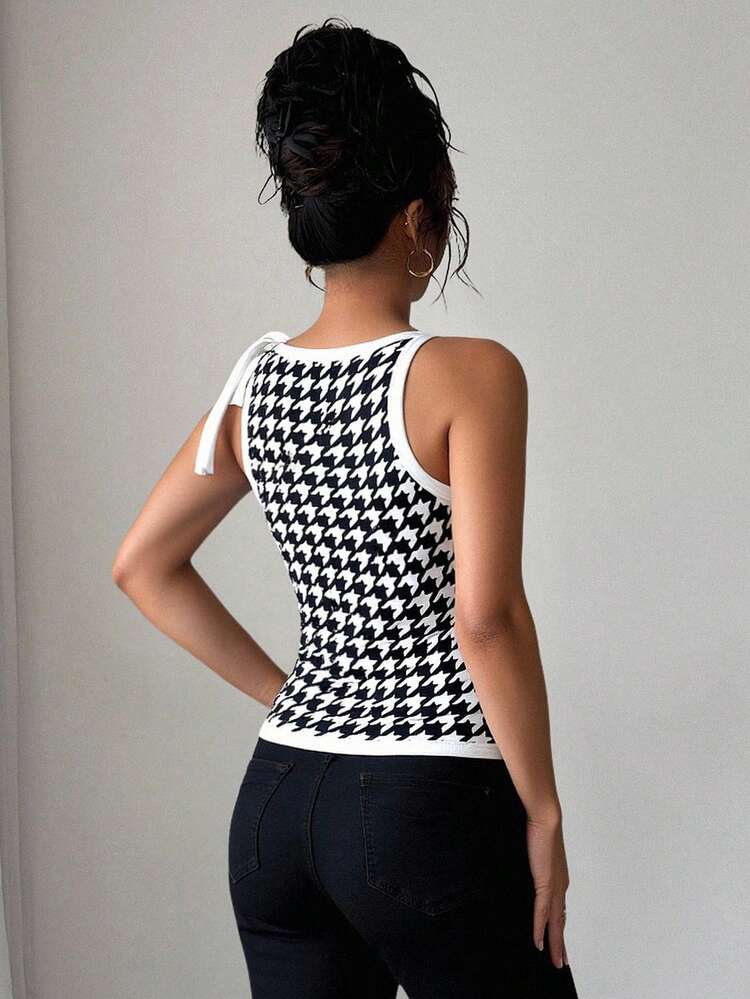 Women's Elegant Contrast Color Faux Pocket Tie Sleeveless Blouse, Spring/Summer