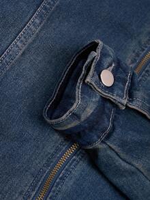 Manfinity Homme 大码翻领蓝色水洗牛仔夹克 - 藍色 - 查看 6