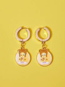 LOONEY TUNES X SHEIN 1 Pair Fashion Zinc Alloy Cartoon Pattern Rhinestone Stud Earrings, Simple & Cute, Elegant & Niche, Suitable For Party, Concert, Festival - Gold - View 3
