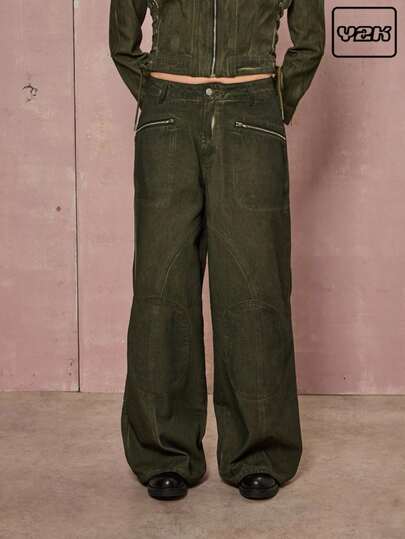 COUREZ 低腰越野摩托车宽松牛仔裤/Y2K 女士冬季服装 冬季服装 宽松牛仔裤