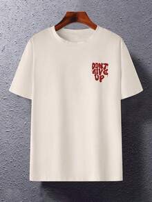 Manfinity Dauomo Men's Letter Print Round Neck Casual Versatile Short Sleeve T-Shirt - Apricot - View 2